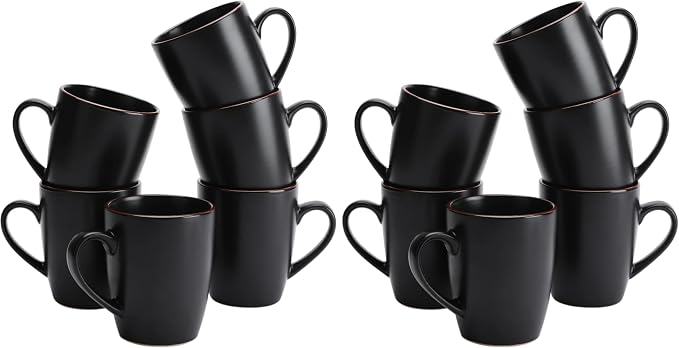 famiware Venus Coffee Mugs for 6, 14 oz Mug Set, Dringking Cup with Handle for Coffee, Tea, Cocoa, Milk, Matte Black (Pack of 2)