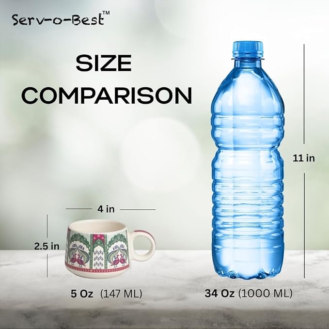 Servo Best Handmade Cermaic Tea Cup Set of 4-5 Oz Small Cups for Espresso, Cappuccino, Tea, Chai – Dishwasher & Microwave Safe – Gift Set for Coffee Lovers, Kitchen, Home, Office - Peacock Design