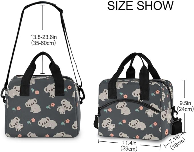 OREZI Kids Lunch Bag Girls Boys Children Student Women School Work Travel,Insulated Lunch Box Lunch Organizer Cooler Bento Bags with Adjustable Strap(Cute Floral Koala)