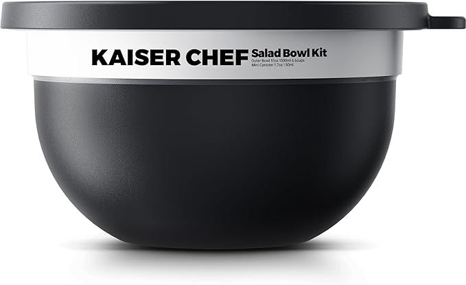Salad Bowl Kit 74oz,Salad Container For Lunch,18/8 Stainless Steel,Salad Bowl With Lid, Includes 1.7oz Condiment Container and Removable Tray,Leak-Proof, Easy to Clean(Black)