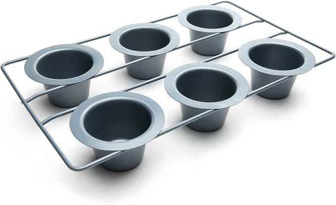 Fox Run Non-Stick Popover Pan, 6 Cup Yorkshire Pudding Pan, Grey | Bake Popovers & Yorkshire Pudding | Easy Release Nonstick | Consistent Results | 6 Cup Pop Over Baking Pan | Baking Gadget