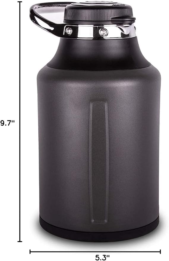 GrowlerWerks Element Stainless Steel Growler – Double-Wall Vacuum-Insulated for Cold Beverages All Day – Beer, Seltzer, Hydro, Coffee – Easy Pour Spout, Twist Lock Cap, and To Go Carry Handle, 64 oz