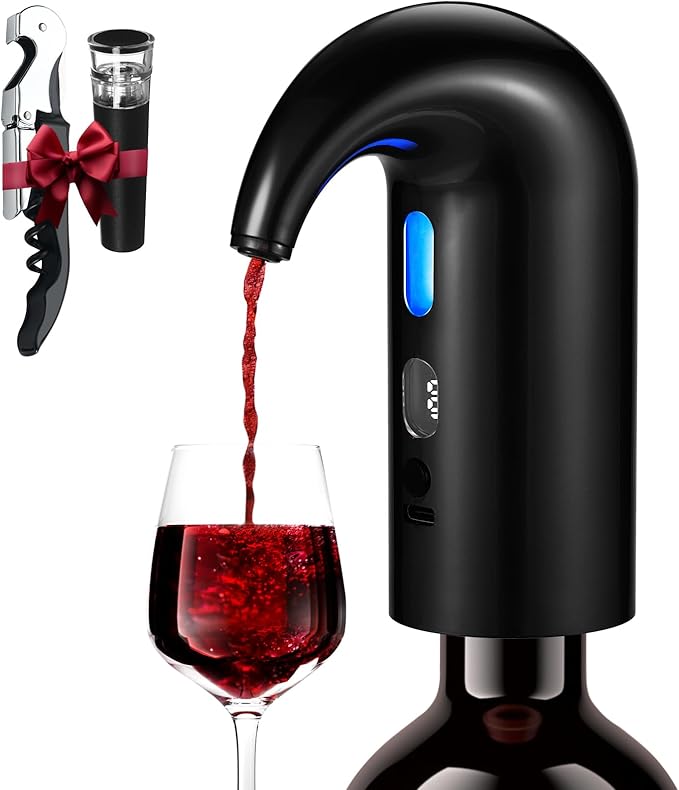 BLUBYEES Electric Wine Aerator, Decanter & Dispenser – USB Rechargeable, Gift for Christmas, Housewarming, Birthday, Wedding, Anniversary, and Retirement, Ideal for Wine Lovers, Men and Women