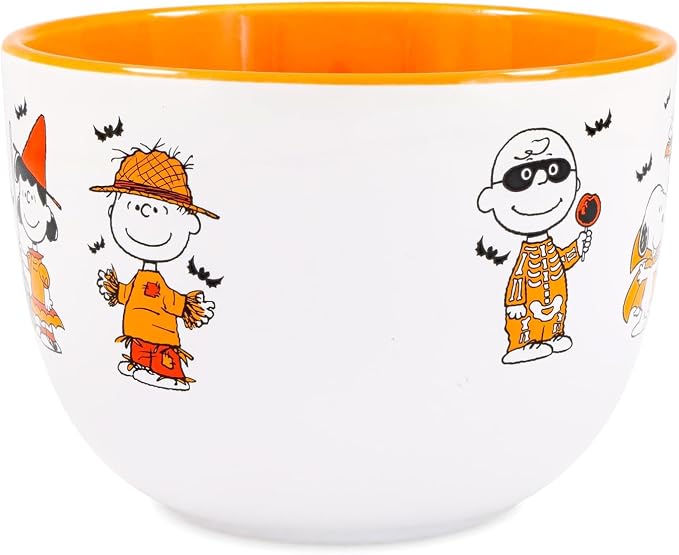 Silver Buffalo Peanuts Halloween Featuring Snoopy (Vampire), Woodstock (Vampire), Charlie Brown (Skeleton), Lucy (Witch), and Linus (Scarecrow) Ceramic Soup Mug, 24 Ounces