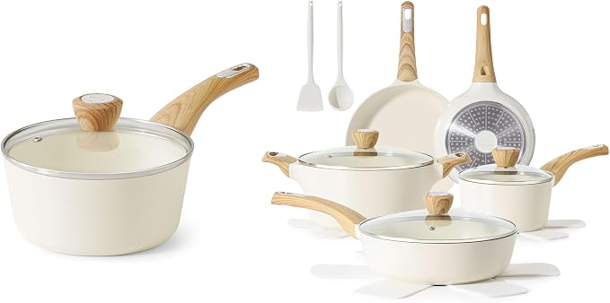 SENSARTE 14-Piece Ceramic Cookware Sets,Non toxic Healthy Non Stick Kitchen Cooking Set,1.5 Quart Sauce Pan with Lid, Induction Pot