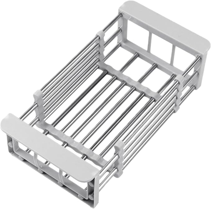 Kitchen Sink Drain Basket Adjustable Over Dish Drying Rack Stainless Steel Drain Basket for Vegetables Fruits Plates Fruits (Silver,Small)
