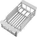Kitchen Sink Drain Basket Adjustable Over Dish Drying Rack Stainless Steel Drain Basket for Vegetables Fruits Plates Fruits (Silver,Small)