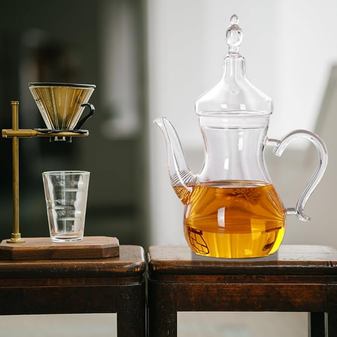 Middle East Style Heat-Resistant Glass Teapot with Infuser Decorative 11 Inch Tea Maker for Loose Leaf Tea Kung Fu Home Kitchen Use