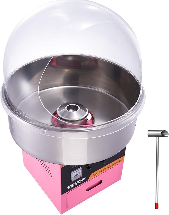 VEVOR Electric Cotton Candy Machine with Cover, 1000W Commercial Floss Maker w/Stainless Steel Bowl, Sugar Scoop and Drawer, Perfect for Home, Carnival, Kids Birthday, Family Party, Pink