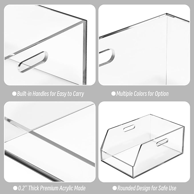 Gelite Stackable Storage Bins Open Front Clear Organizer Bins with Handles Acrylic Storage Container for Pantry Kitchen Cabinet Bathroom Closet Office Organization, 15.4x11.4x6.7''