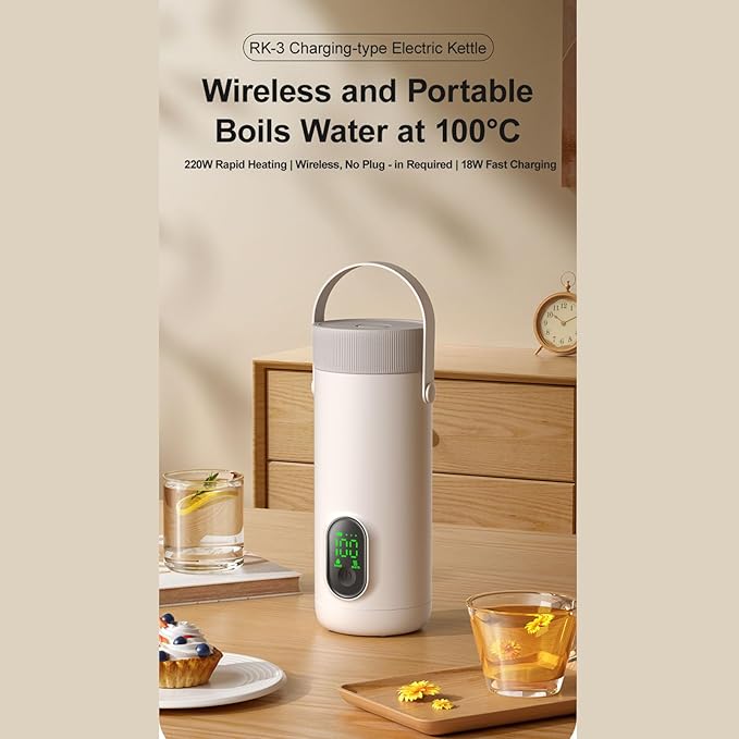 fosa Portable Cordless Electric Kettle, Rechargeable Travel Kettle, Battery Powered Kettle 350ML, 10 Min Quick Boil, with 27000mAh Battery for Outdoor Camping Car Travel