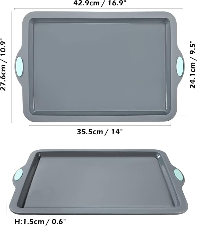 Webake Silicone Sheet Cake Pan, 14 Inch Silicone Sheet Pans 2 Pack Cookie Sheet Jelly Roll Pan Rectangular Cooking Sheet Baking Trays for Oven