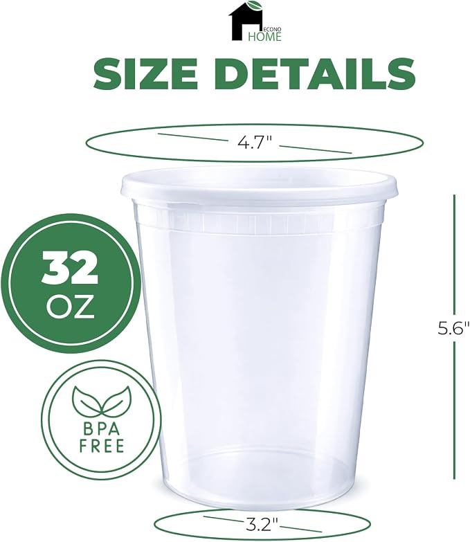 EconoHome Clear Deli Containers with Lids - 240-Pack, 32oz Plastic Containers with Lids for Food Storage, Meal Prep, Leftover, Restaurant Business, Takeout - Fridge, Microwave & Freezer-Safe