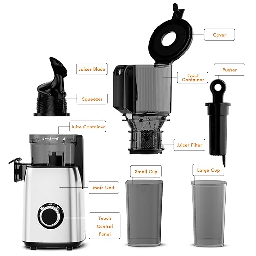 Electactic Cold Press Juicer,With 5.4" Extra Large Feed Chute Fit Whole Fruits & Vegetables,High Juice Yield,Easily Detachable Parts Design,Easy Assemble & Cleaning