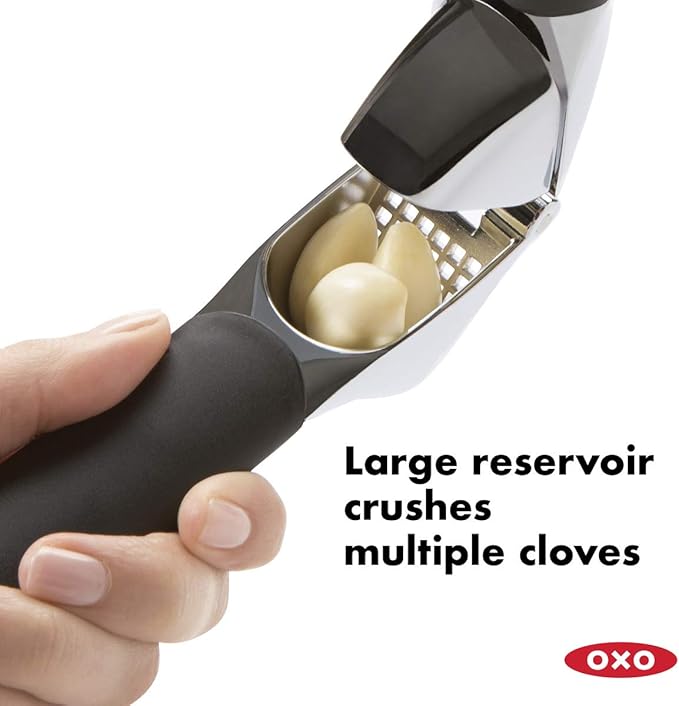 OXO Good Grips Soft-Handled Garlic Press,Black,One Size & Good Grips Etched Zester and Grater,Green,One Size