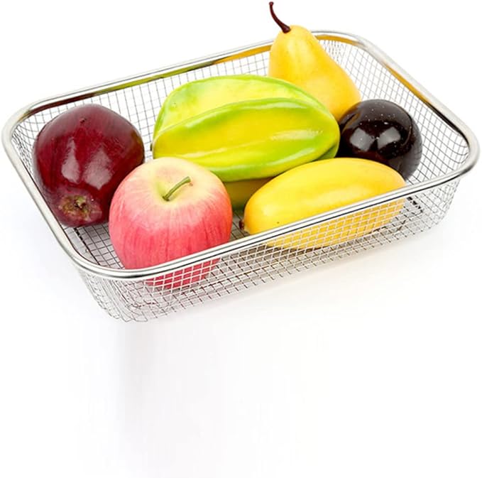 Stainless Steel Drain Basket 13X9.4X2.75 Inch Rectangular Kitchen Colander Multi-Purpose Fruit and Vegetable Strainer Holder for Washing and Storage