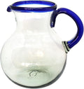 Cobalt Blue Rim 120 oz Large Bola Pitcher, Recycled Glass, Lead-free, Toxin-Free (Pitcher)