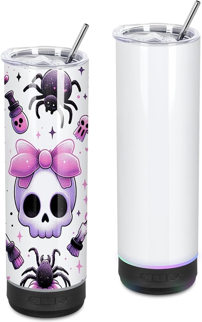 2 Pack 20Oz Music Speaker Tumbler, Skinny Straight Sublimation Tumblers, Stainless Steel Double Wall Insulated Speaker Cup With Detachable LED Light（Black）