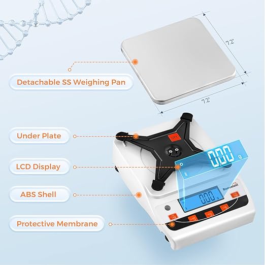 Bonvoisin Lab Scale 5000g/0.01g High Precision Laboratory Scientific Scale 0.01 Gram Accuracy Electronic Analytical Balance Digital Kitchen Jewelry Scale (5000g, 0.01g)