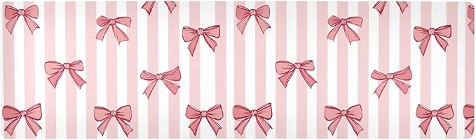 2 in 1 Table Runner Trivet for Hot Pots and Pans Heat Resistant Non Slip Waterproof 39 x 12 Inch Decorative Table Protector for Kitchen Countertop Pink White Stripes Bows