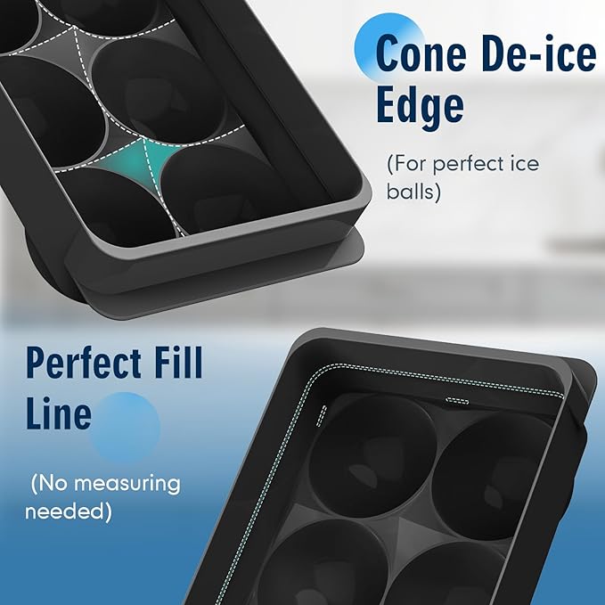 Large Ice Ball Maker Mold, 1.9" Round Ice Cube Mold for Whiskey Bourbon Cocktail, 6 Balls, Sphere Ice Mold, Big Ice Cube Tray with Container and Tongs, Easy to Fill & Release