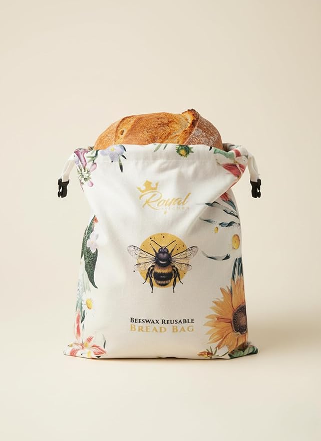 Reusable Beeswax Breads Bag | 2 Pack Organic Sourdough bread bags for homemade bread | Fridge and Freezer friendly Beeswax Lined cotton bag to keep your bread fresh and preserved | 2 XL bread Bags
