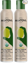 Mantova Organic Extra Virgin Olive Oil Spray, heart-healthy cooking spray perfect for salads, pasta sauces, or grilling, 100% natural cooking oil made in Italy, olive oil dispenser bottle (Pack of 2)