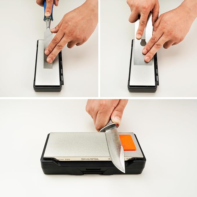 SHARPAL 156N Double-sided Diamond Sharpening Stone, 6 in. x 2.5 in. | Coarse 325 / Extra Fine 1200 Grit, Storage Case with NonSlip Base, Angle Guide, Knife Sharpener
