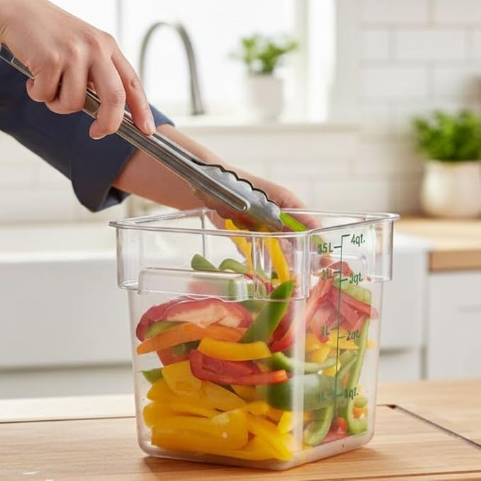 Soro Essentials- 4 qt. Polycarbonate Square Food Storage Container with Graduated Markings Clear Color- Stackable Storage Bin Plastic Food Container with Handle for Pantry Organizer Storage Kitchen
