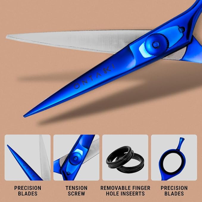 Ontaki Beard & Mustache Scissors for Men - 5.5" Japanese Steel, Midnight Blue - Sharp Blades, Ergonomic Finger Rest & Adjustable Tension Screw for Perfect Trimming - Beard Scissors for Men