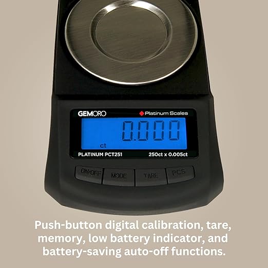 GemOro Platinum PCT251 | Durable Precise Jewelers Premium Class Carat Mini Scale | Digital Precision Tool with Expert Professional Reading & Accuracy 250ct x 0.005ct Readability (Black)
