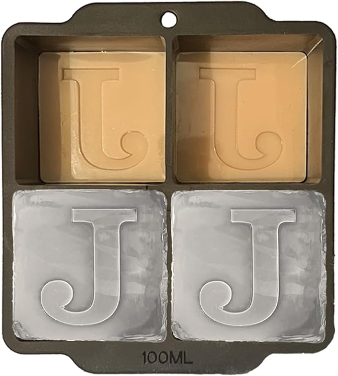 Monogrammed Ice Cubes Mold with Lid, 2 inch Whiskey Ice Cube Tray, Personalized Initials Silicone Cocktail Ice Cube Mold, Wedding Monogram, Thank You Gift, Gifts for Dad (Letter J)