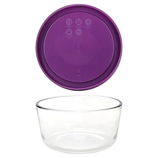 Pyrex 7201 4-Cup Glass Bowl & 7201-PC Purple Food Storage Replacement Lid (4-Pack) - Made in USA