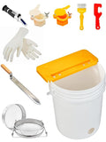 10 PCS Honey Harvesting Beekeeping Tool Kit, 5 Gallon Bucket with Gate, 50 Pairs Gloves, 58-90% Brix Scale Range Honey Moisture Tester, Honey Pail Kit Gate Strainer Uncapping Knife Scraper