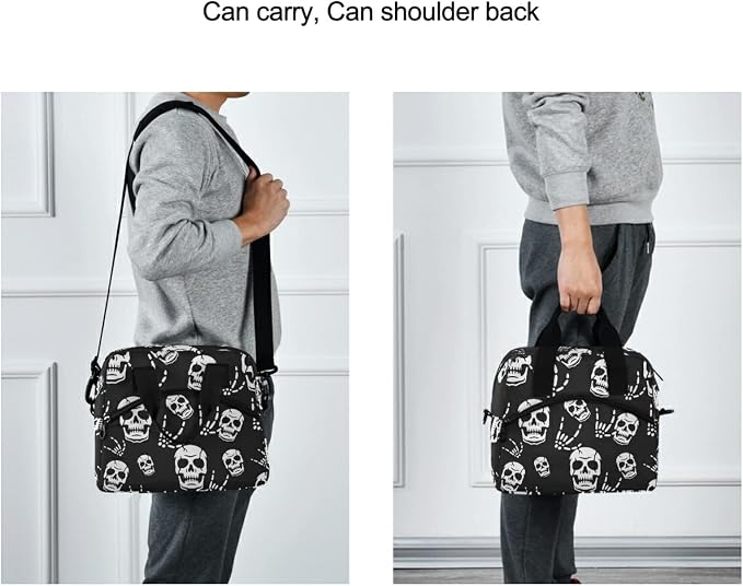 Gothic Skeleton Insulated Lunch Bag Reusable Lunch Tote Bag Cooler Bag for Women Men Adult Lunch Box with Adjustable Shoulder Strap Leakproof Lunch Bag for Work School Picnic Camping
