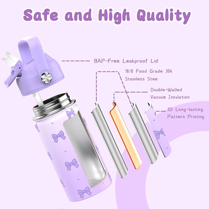 DIGOBAY Girls Backpack - Includes 14oz Insulated Water Bottle, Girls School Backpack Set with Lunch Bag & Pencil Case Teens for School (Black-Purple)