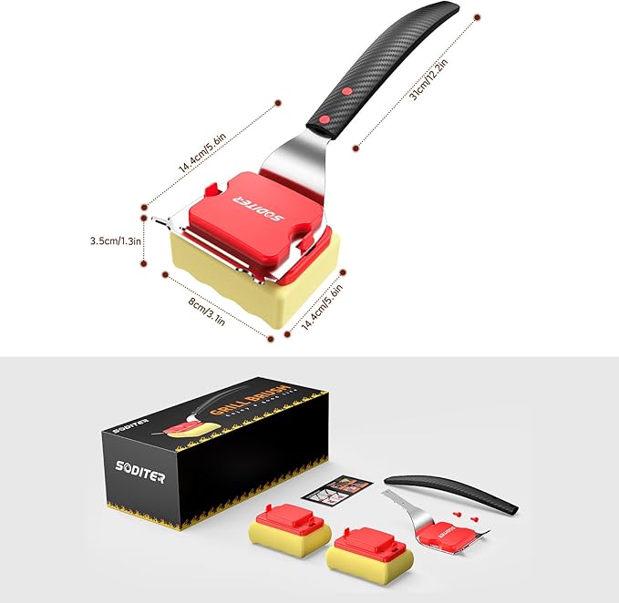 Grill Brush Bristle Free with Steam Cleaning Head & Scraper - BBQ Grill Cleaning Brush for Outdoor Grill, Safe Grill Cleaner for Cast Iron, Stainless Steel Grates, Replaceable Head (Two Brush Heads)