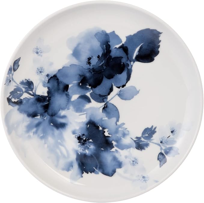 Safdie & Co. Midnight Rose 16 Piece Dinnerware Set, Service for 4, Fiesta Dinnerware, home trends and home food network essentials, White/Blue, 16" L x 12" W x 15" H (HK03715EC)