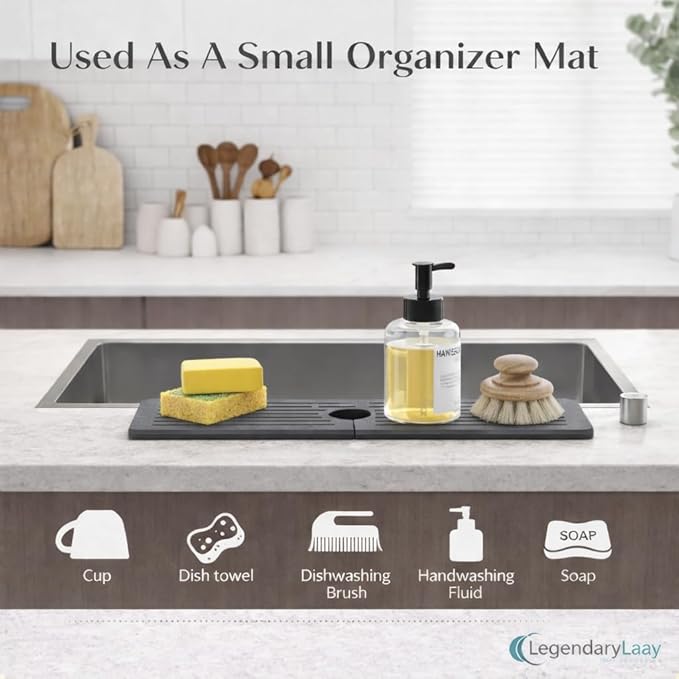 Diatomite Faucet Mat for Kitchen Sink, Fast Dry Stone Sink Splash Guard, Water Absorbing Faucet Tray (20” x 4”) – Fits Standard Faucets, Please Measure Sink & Faucet Before Purchase