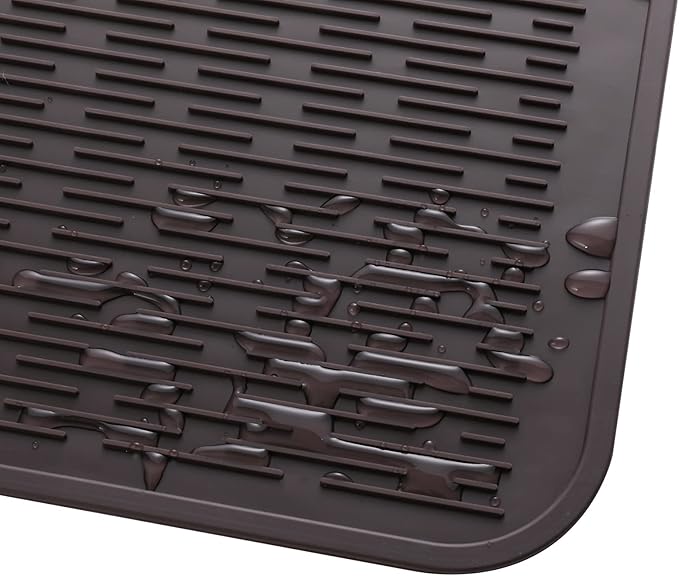 MicoYang Silicone Dish Drying Mat for Multiple Usage,Easy clean,Eco-friendly,Heat-resistant Silicone Mat for Kitchen Counter or Sink,Refrigerator or Drawer Liner Coffee 3XL 28 inches x 18 inches