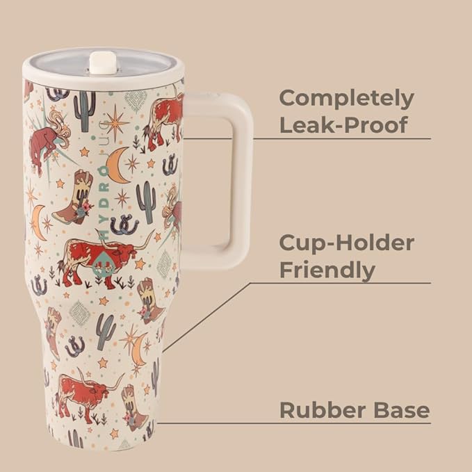 HydroJug Traveler 40oz, Insulated Tumbler with Handle & Straw, Rodeo