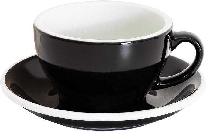 Loveramics Cappuccino Cup with Saucer, 8 oz Ceramic Coffee cup with Round Bottom for Cappuccino, Latte, Tea, Espresso, Thick-walled Stoneware Cup Set for Barista - Regular Colours (Black, 8OZ)