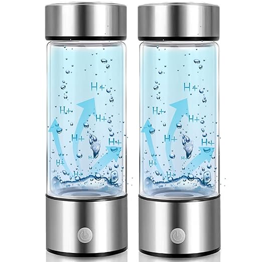 Hydrogen Water Bottle, Rechargeable Portable Hydrogen Water Machine Generator, Hydrogen Water Ionizer Machine Hydrogen Rich Water Glass Cup for Home Office Travel, 420ml (2PCS)