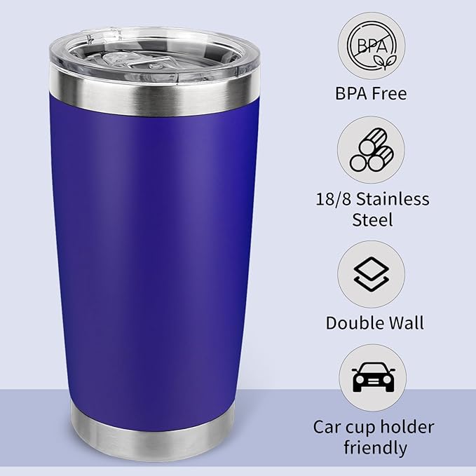 20oz Stainless Steel Tumbler with Lid, Travel Mug - Double Wall Vacuum Powder Coated Cup - Dark Blue, 1 Pack