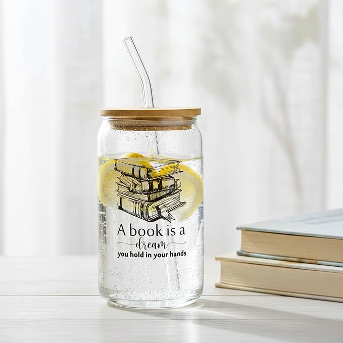 8 Pcs Books Club Gifts Book Lovers Gifts for Women Blind Date with a Read Include 16 oz Glass Cup Canvas Makeup Bag Ballpoint Pen Card for Librarian Reader Bookish Teacher