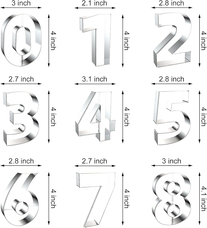 4 Inch Number Cookie Cutter Set - 9 Pcs Extra Large Xzhloym Cookie Cutters Shapes - Stainless Steel