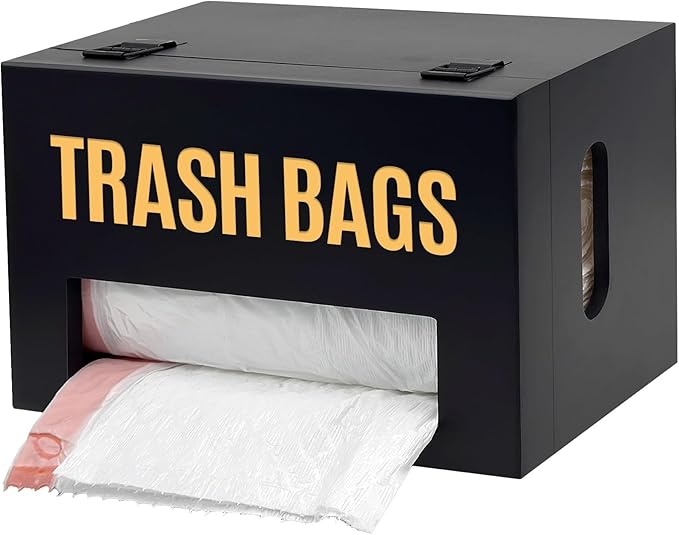 Libreshine Extra Large Black Bamboo Trash Bag Organizer Roll Holder, Fits Costco & Sam's Club Jumbo Rolls, Under-Sink, Cabinet & Wall Mount Dispenser, Garbage Bag Storage for Kitchen, Pantry, Garage