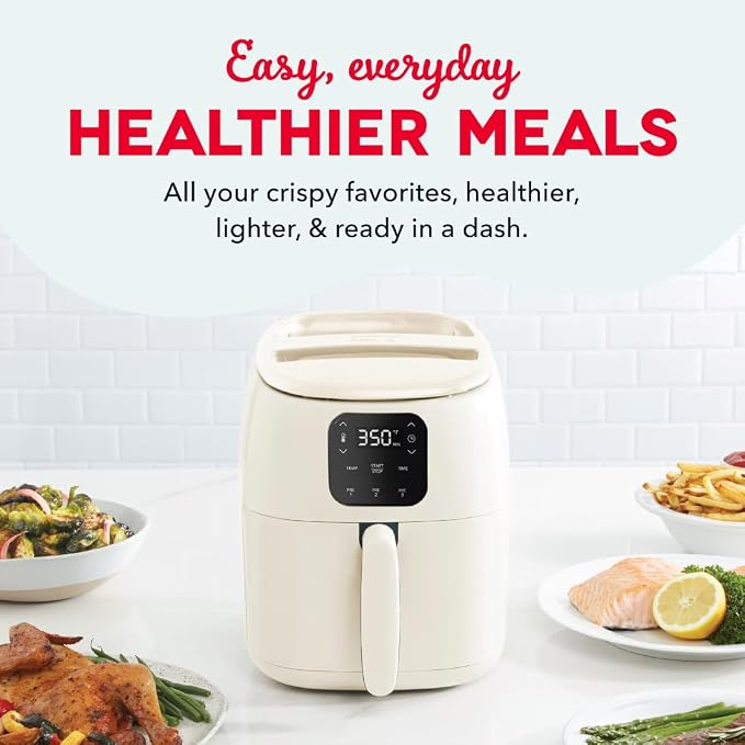 Dash Tasti-Crisp™ Digital Air Fryer – 2.6 Quart Small Compact Mini Air Fryer for French Fries, Nuggets & More, 1-2 People, Auto Shut Off, Adjustable Temp, Dishwasher Safe Parts - Cream