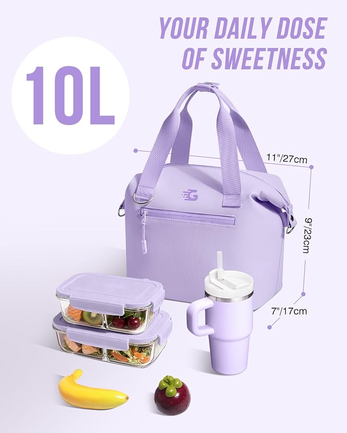 GLORIEROO Pastel Lunch Box Women | Insulated Soft Waterproof Leakproof Lunch Bag Cooler | Adjustable Strap | BPA-Free