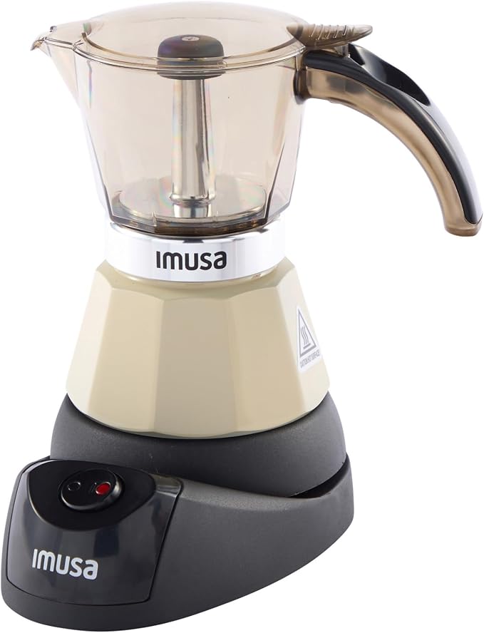 IMUSA 3 or 2 Cup Electric Almond Espresso Maker, Compact Moka Coffee Machine with Keep Warm Function, Detachable Base, Milk Coffee Brewer for Cuban, Italian & Espresso Drinks